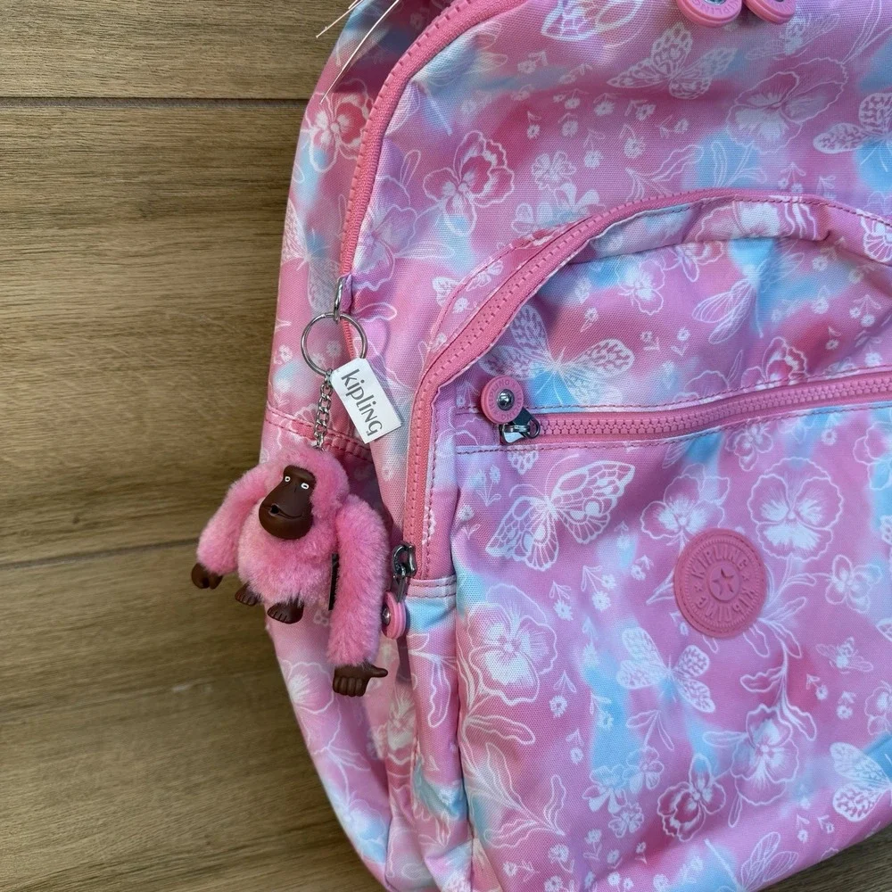 Kipling Backpack Pink Color Print Laptop Bookbag School Large NEW Seoul